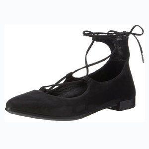 ECCO Shape Pointy Ballerina Lace-up Pointed Toe Flats Black Suede Size 39 8-8.5